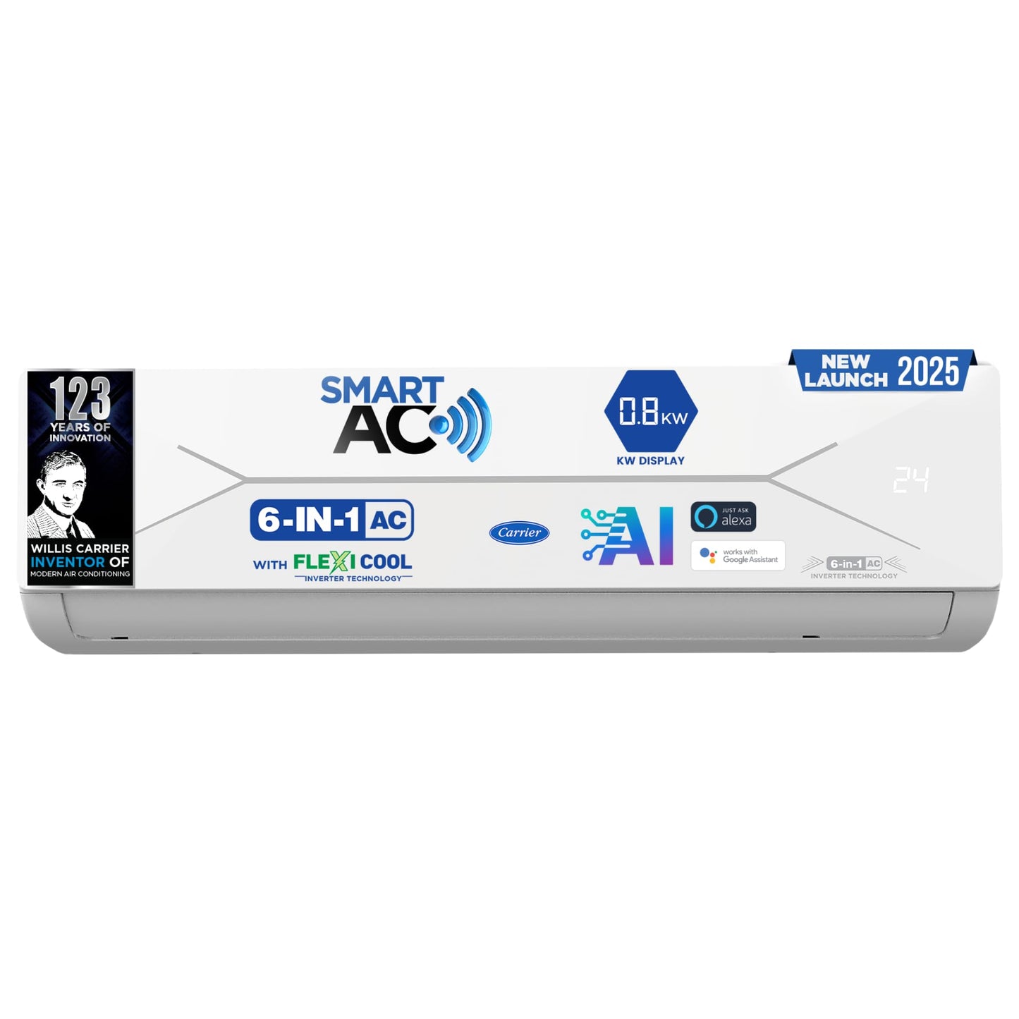 Carrier 1 Ton 3 Star Wi-Fi Inverter Split AC (Convertible 6-in-1 Cooling, Smart Display, PM 2.5 Filter, Wi-Fi, White)