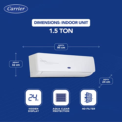 Carrier 2 Ton 5 Star Wi-Fi Inverter Split AC (Copper, Convertible 6-in-1 Cooling, Smart Display, PM 2.5 Filter,White)