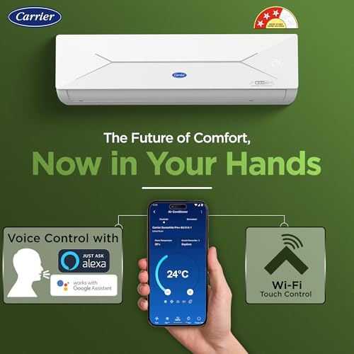 Carrier 1 Ton 3 Star Wi-Fi Inverter Split AC (Convertible 6-in-1 Cooling, Smart Display, PM 2.5 Filter, Wi-Fi, White)