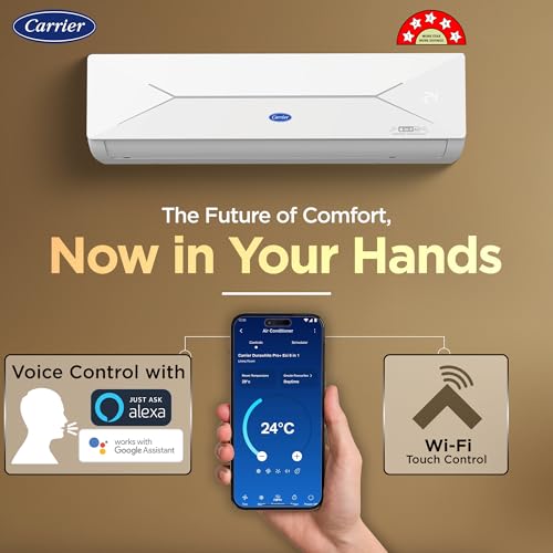 Carrier 2 Ton 5 Star Wi-Fi Inverter Split AC (Copper, Convertible 6-in-1 Cooling, Smart Display, PM 2.5 Filter,White)