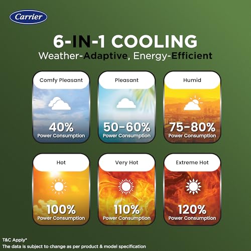 Carrier 1 Ton 3 Star Wi-Fi Inverter Split AC (Convertible 6-in-1 Cooling, Smart Display, PM 2.5 Filter, Wi-Fi, White)