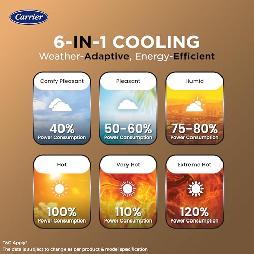Carrier 2 Ton 5 Star Wi-Fi Inverter Split AC (Copper, Convertible 6-in-1 Cooling, Smart Display, PM 2.5 Filter,White)