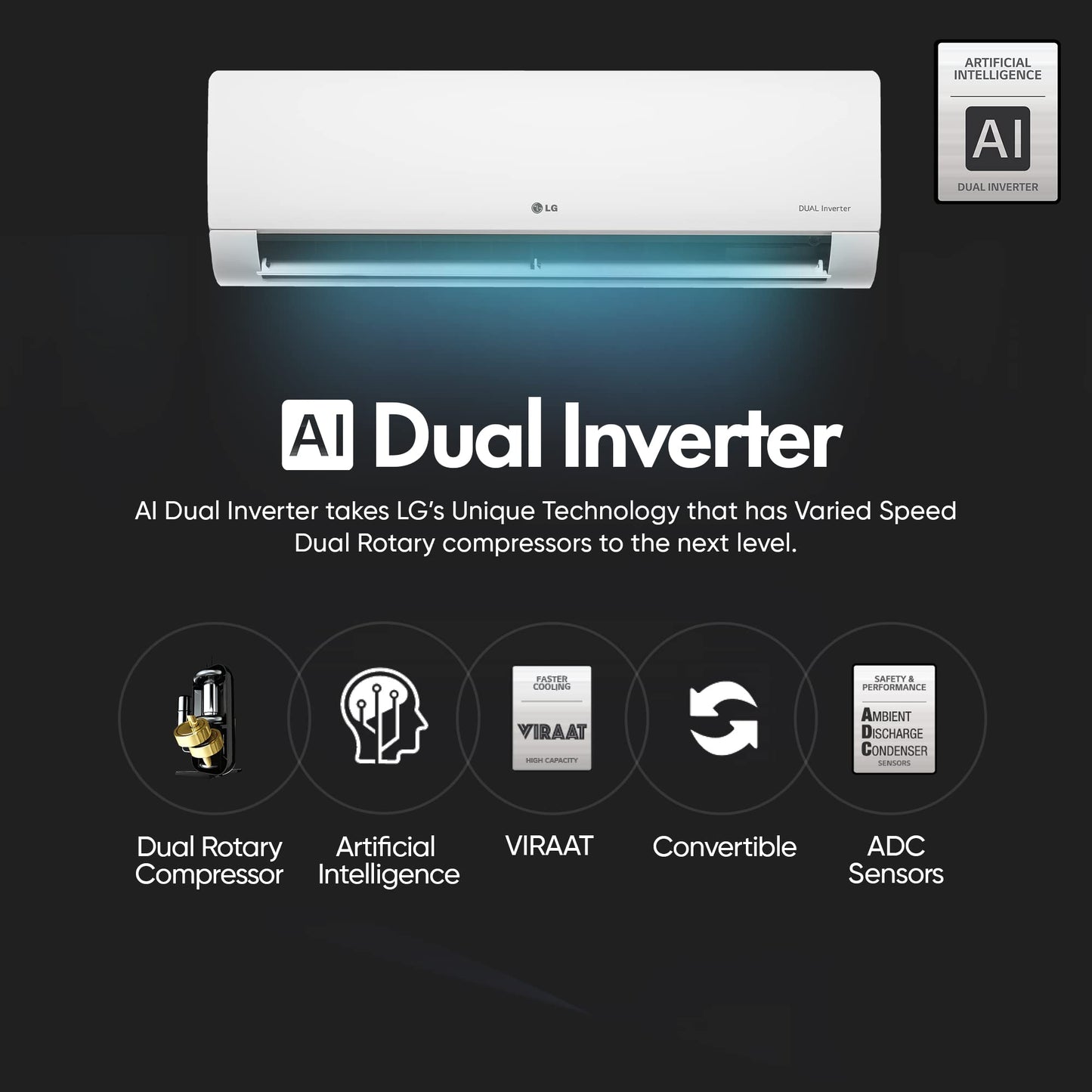 LG 1.5 Ton 3 Star DUAL Inverter Split AC (Copper, AI Convertible 6-in-1, HD Filter with Anti-Virus Protection, US-Q18JNXE, White)