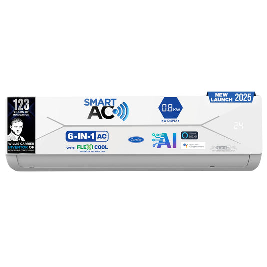 Carrier 1 Ton 3 Star Wi-Fi Inverter Split AC (Convertible 6-in-1 Cooling, Smart Display, PM 2.5 Filter, Wi-Fi, White)
