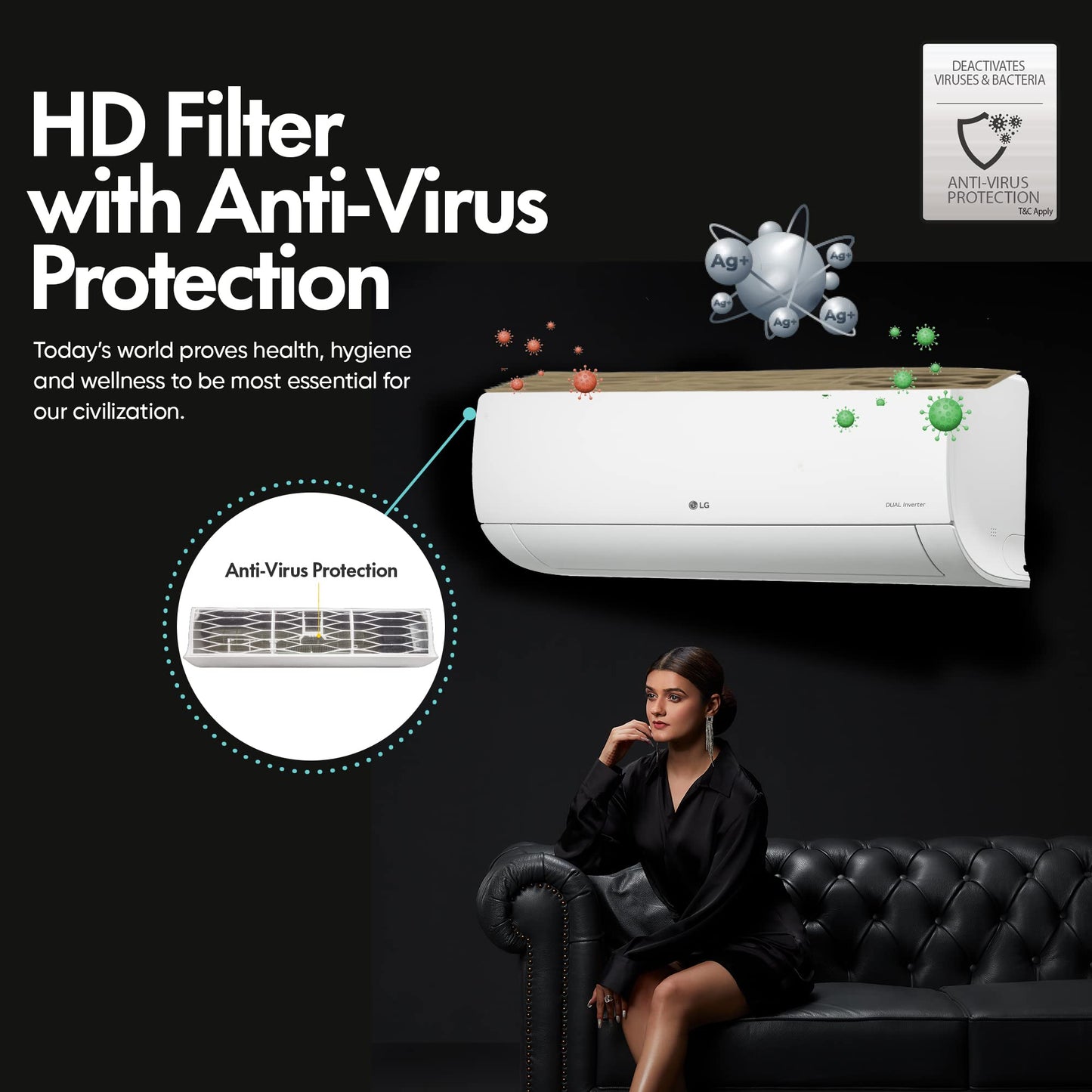 LG 1.5 Ton 3 Star DUAL Inverter Split AC (Copper, AI Convertible 6-in-1, HD Filter with Anti-Virus Protection, US-Q18JNXE, White)