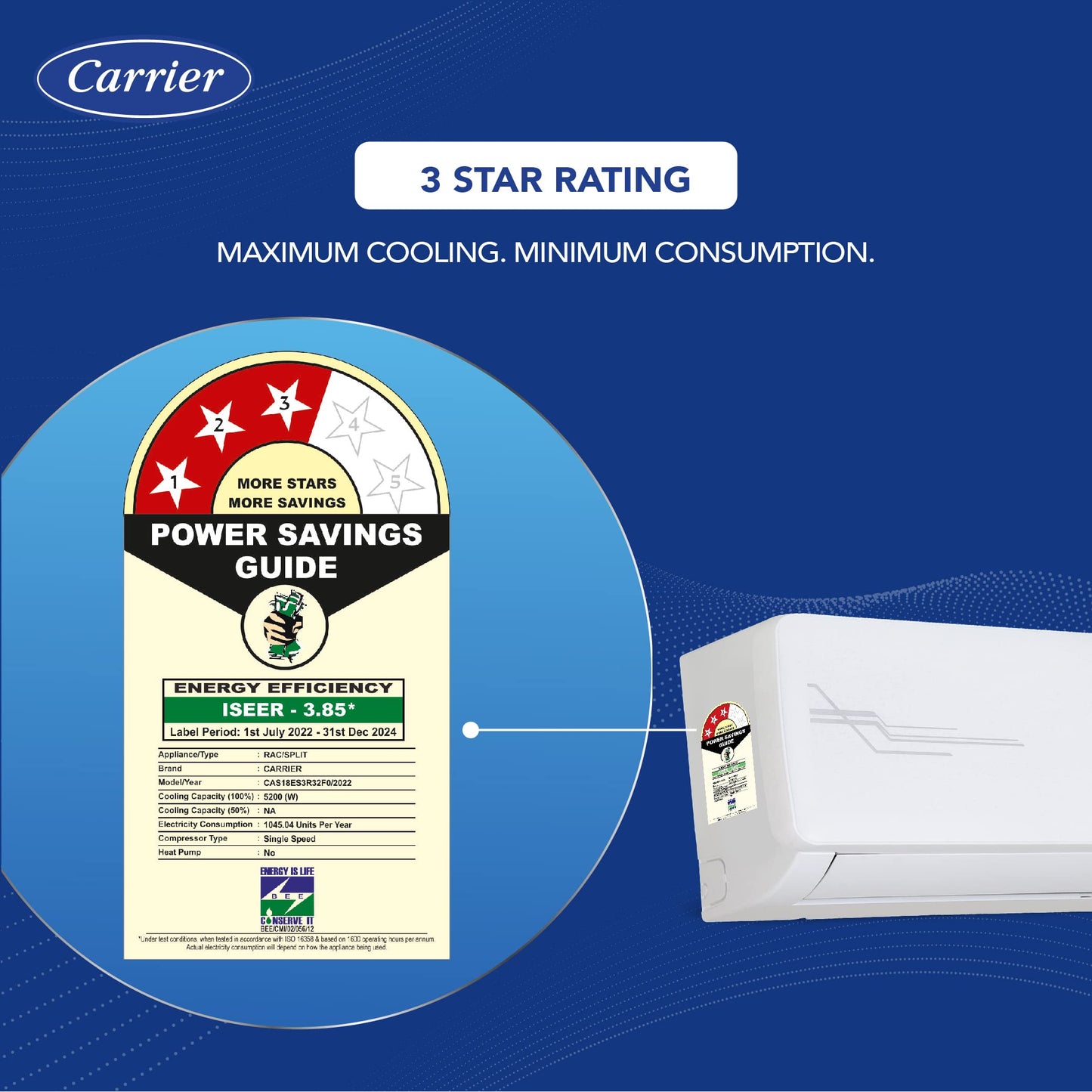 Carrier 2 Ton 5 Star Wi-Fi Inverter Split AC (Copper, Convertible 6-in-1 Cooling, Smart Display, PM 2.5 Filter,White)