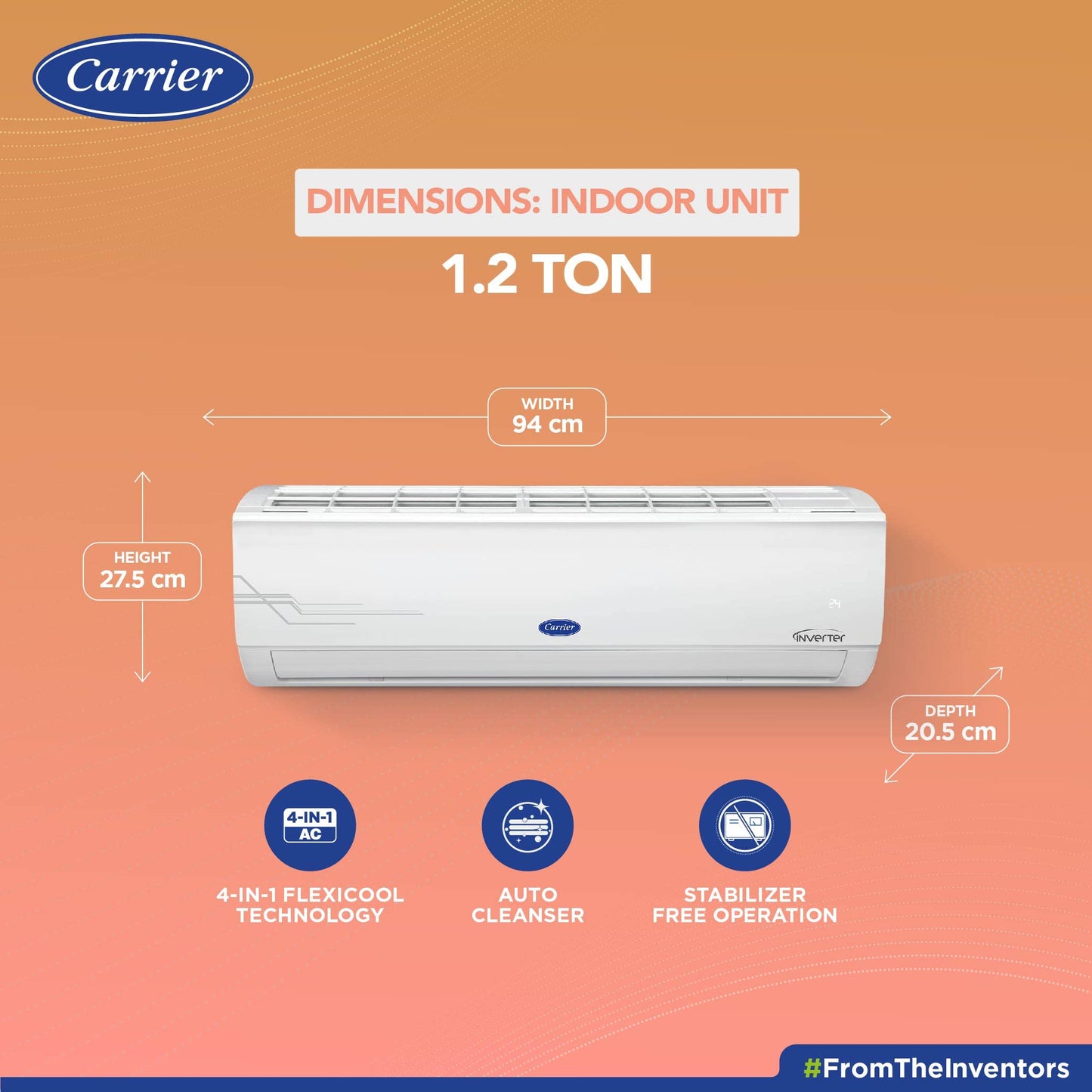 Carrier 1 Ton 3 Star Wi-Fi Inverter Split AC (Convertible 6-in-1 Cooling, Smart Display, PM 2.5 Filter, Wi-Fi, White)