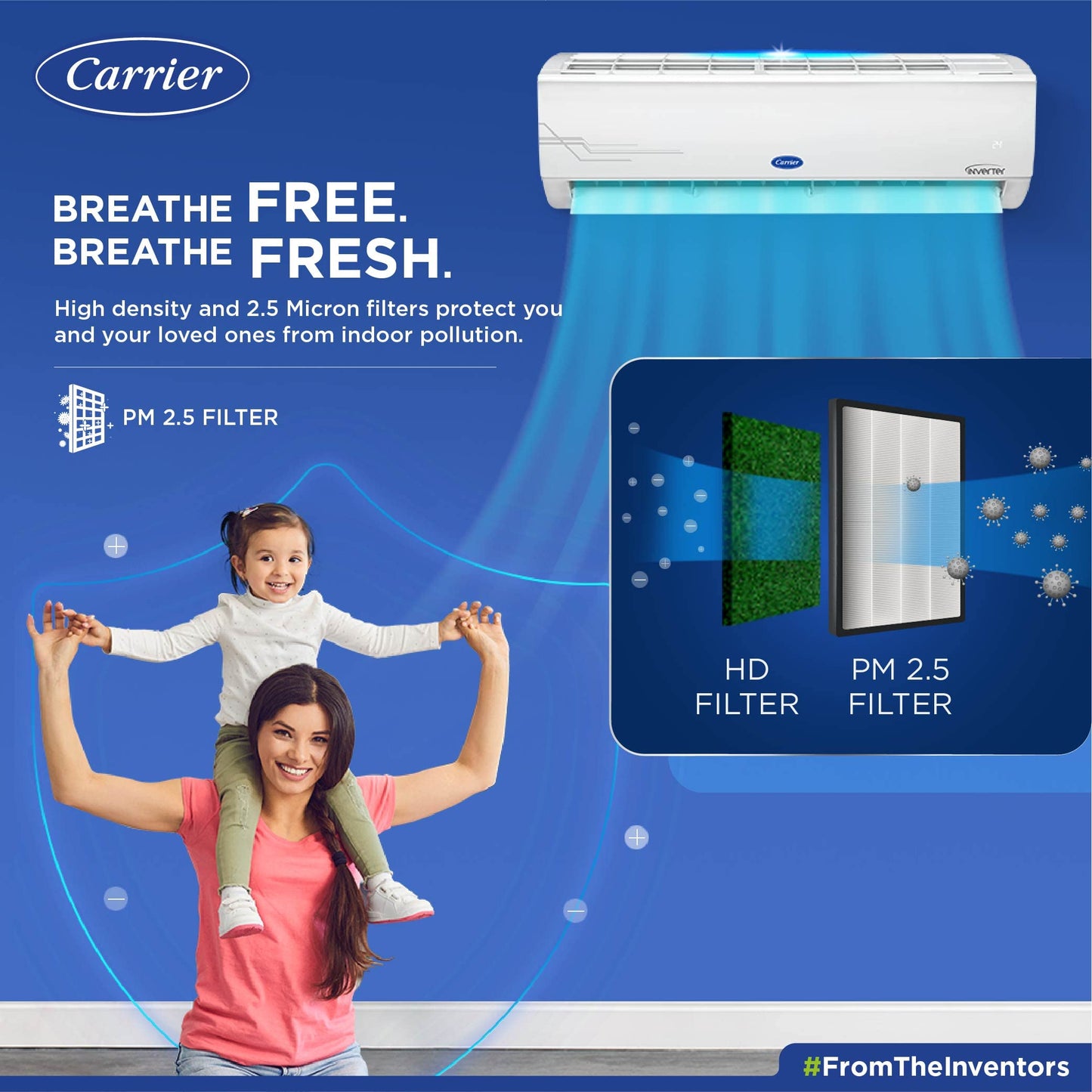 Carrier 1 Ton 3 Star Wi-Fi Inverter Split AC (Convertible 6-in-1 Cooling, Smart Display, PM 2.5 Filter, Wi-Fi, White)