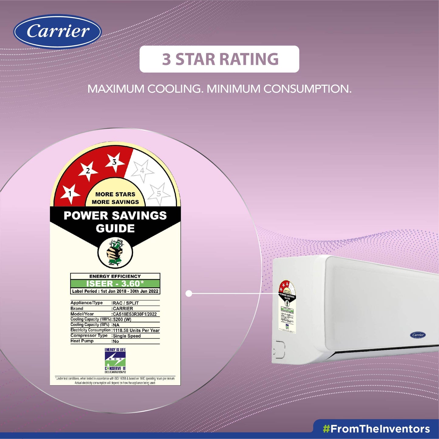 Carrier 2 Ton 5 Star Wi-Fi Inverter Split AC (Copper, Convertible 6-in-1 Cooling, Smart Display, PM 2.5 Filter,White)