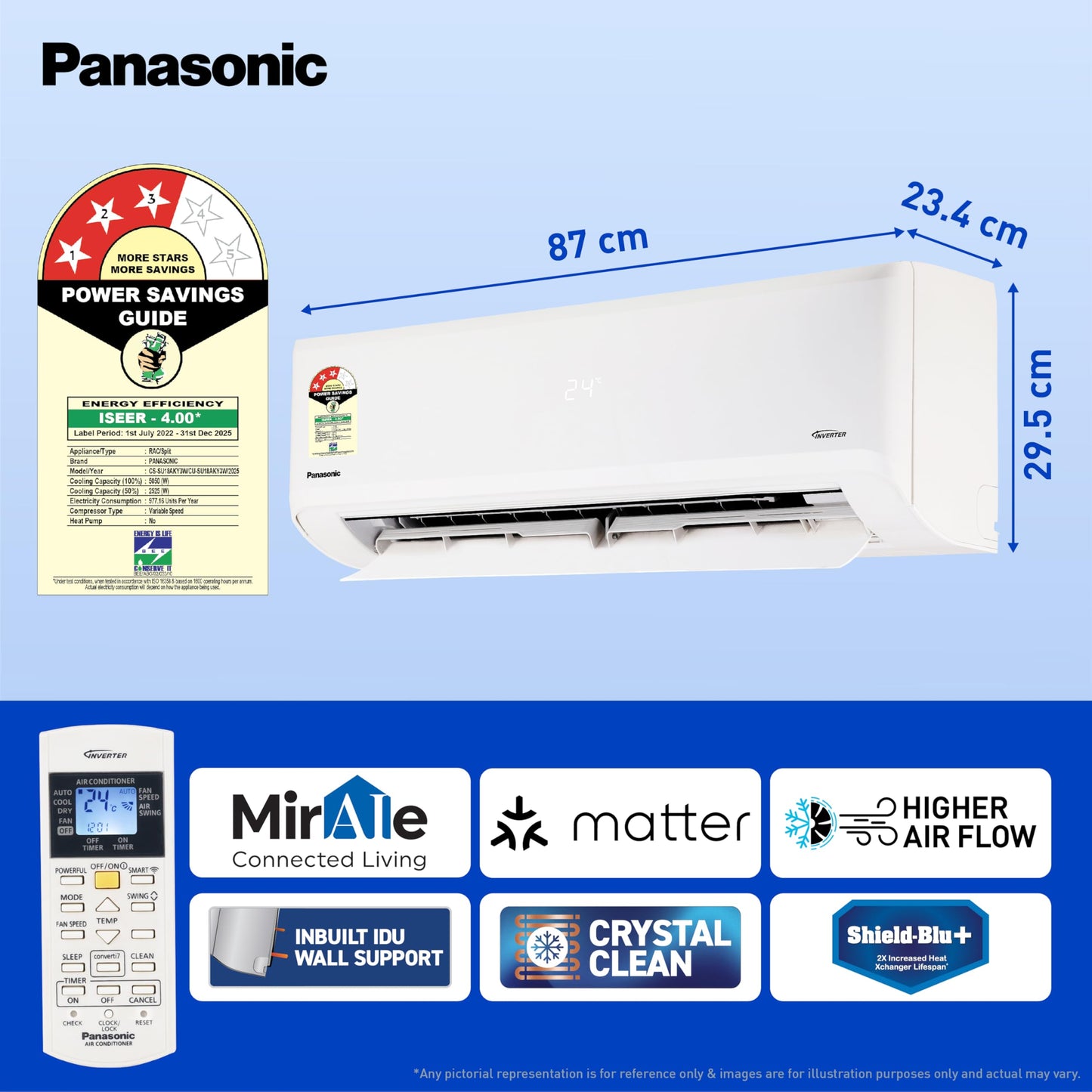 Panasonic 1.5 Ton 3 Star Wi-Fi Inverter Split AC (Copper Condenser, 7in1 Convertible, True AI, PM 0.1 Filter, White)