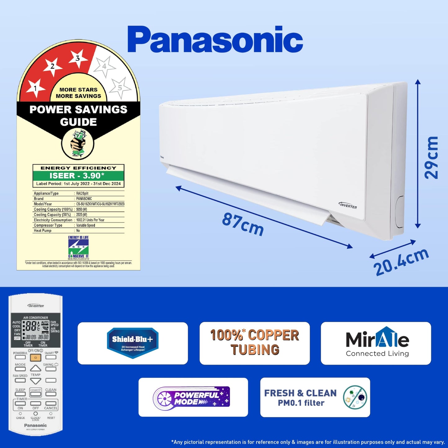 Panasonic 1.5 Ton 3 Star Wi-Fi Inverter Split AC (Copper Condenser, 7in1 Convertible, True AI, PM 0.1 Filter, White)