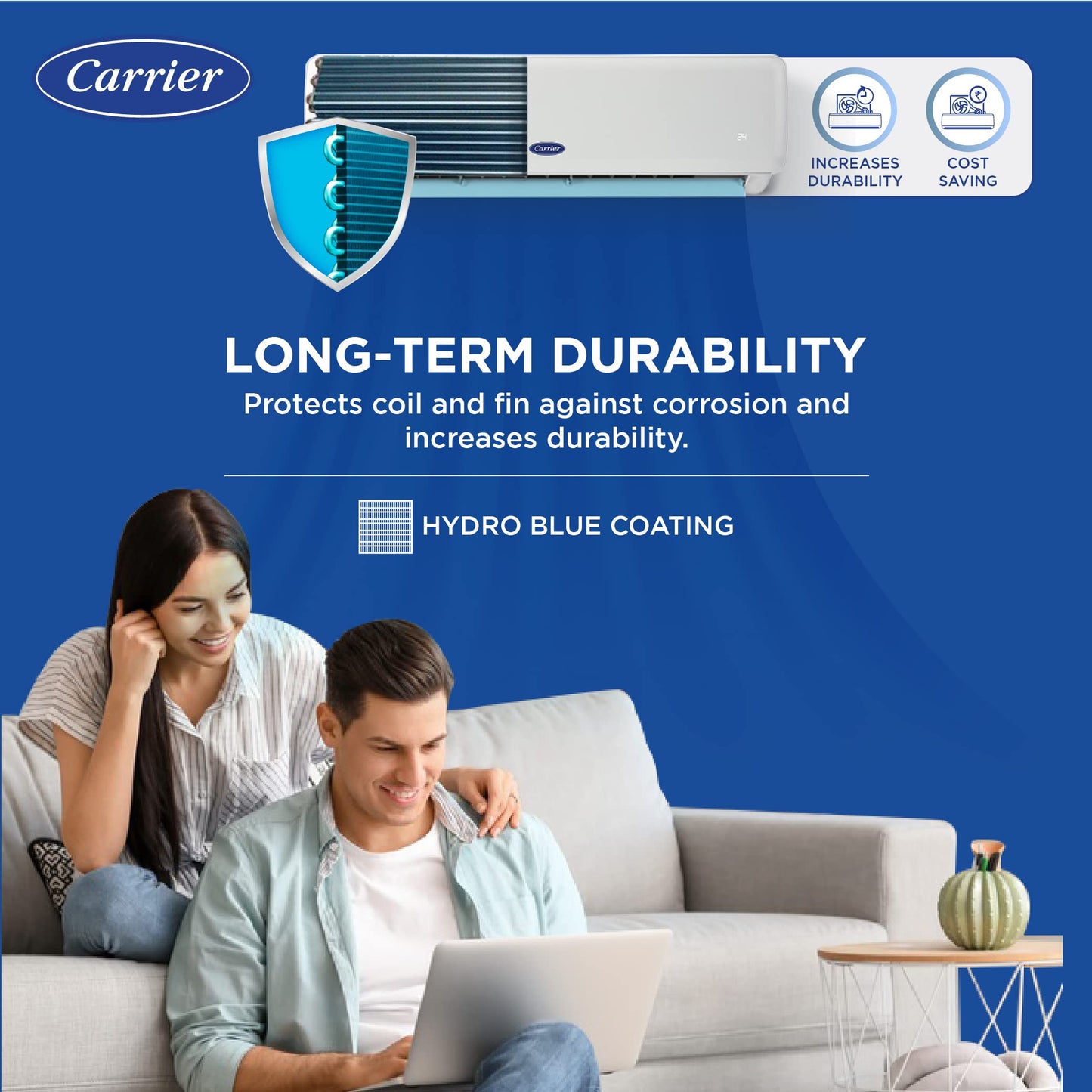 Carrier 2 Ton 5 Star Wi-Fi Inverter Split AC (Copper, Convertible 6-in-1 Cooling, Smart Display, PM 2.5 Filter,White)