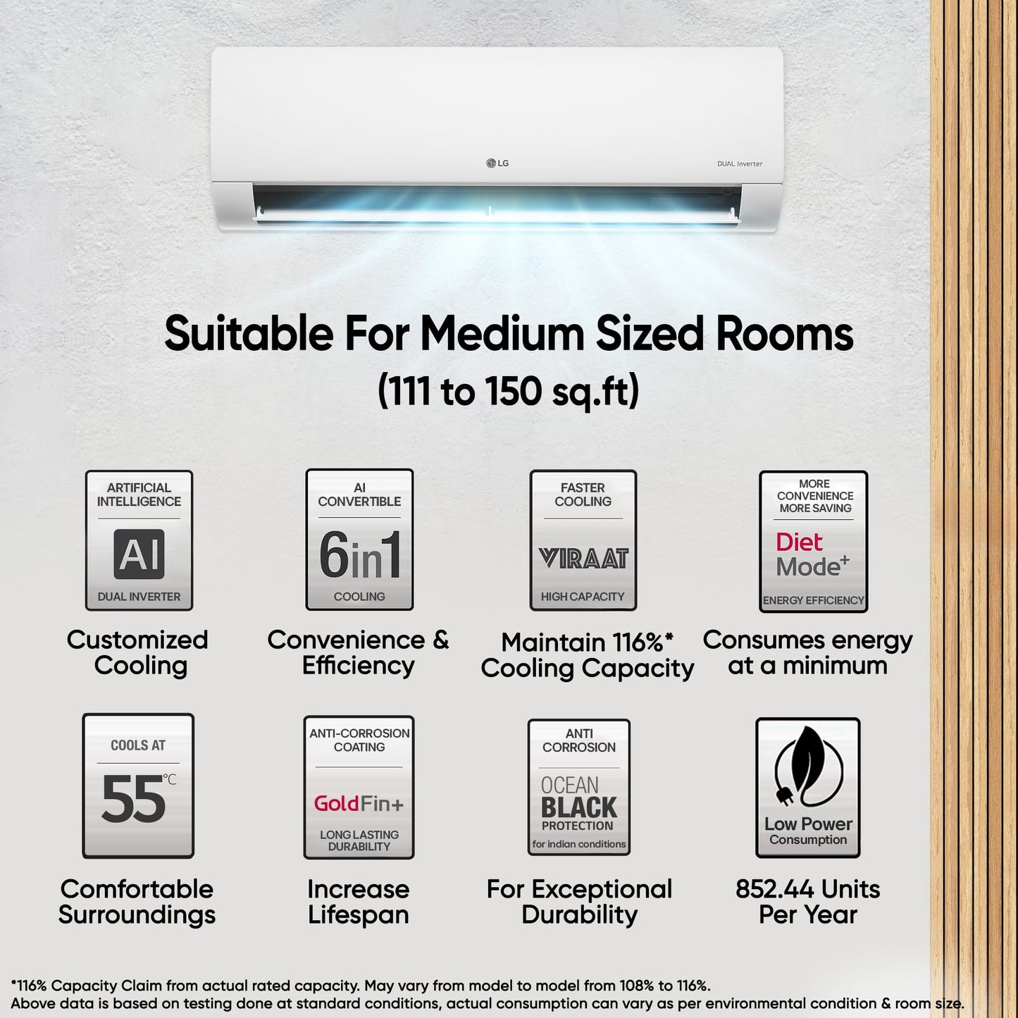 LG 1.5 Ton 3 Star DUAL Inverter Split AC (Copper, AI Convertible 6-in-1, HD Filter with Anti-Virus Protection, US-Q18JNXE, White)