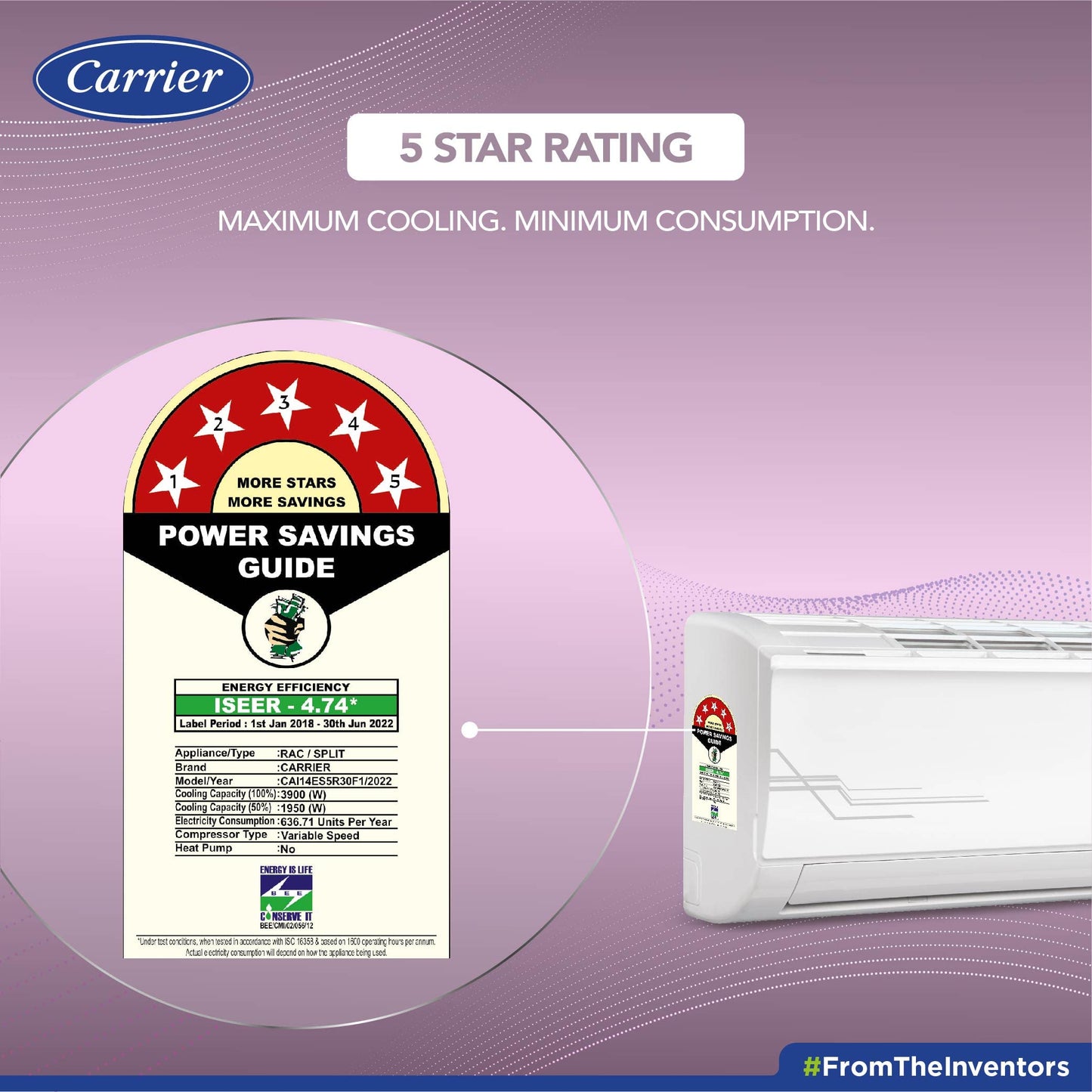 Carrier 1 Ton 3 Star Wi-Fi Inverter Split AC (Convertible 6-in-1 Cooling, Smart Display, PM 2.5 Filter, Wi-Fi, White)