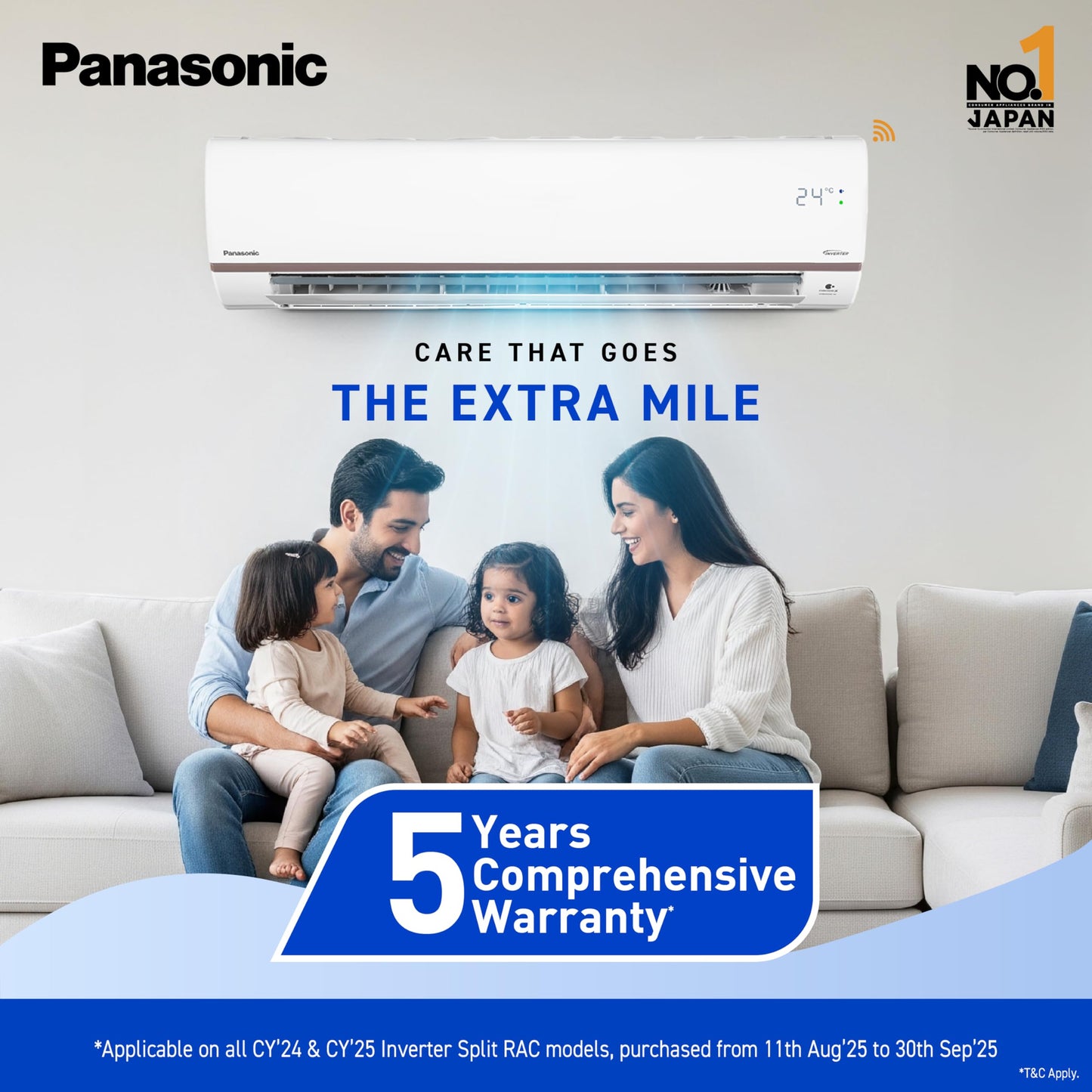 Panasonic 1.5 Ton 3 Star Wi-Fi Inverter Split AC (Copper Condenser, 7in1 Convertible, True AI, PM 0.1 Filter, White)