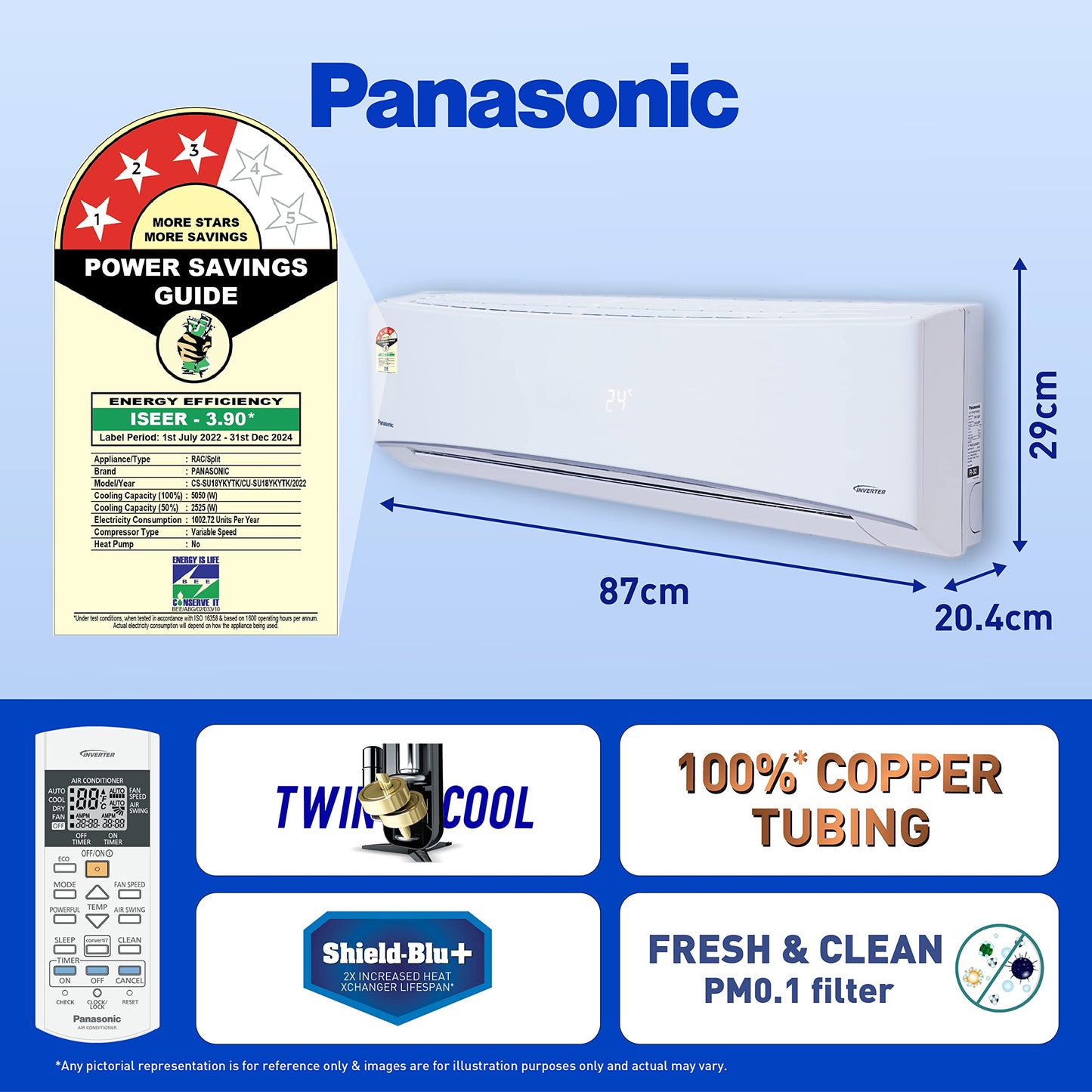 Panasonic 1.5 Ton 3 Star Wi-Fi Inverter Split AC (Copper Condenser, 7in1 Convertible, True AI, PM 0.1 Filter, White)